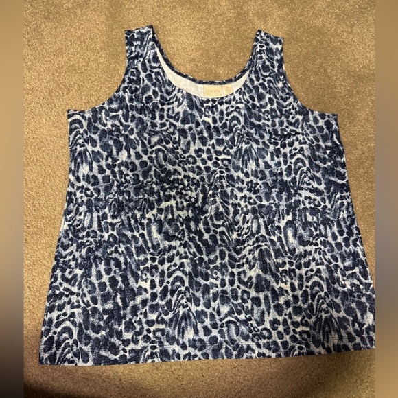 Chicos Blue and White Animal Print Tank Top size 3XL - Picture 2 of 3